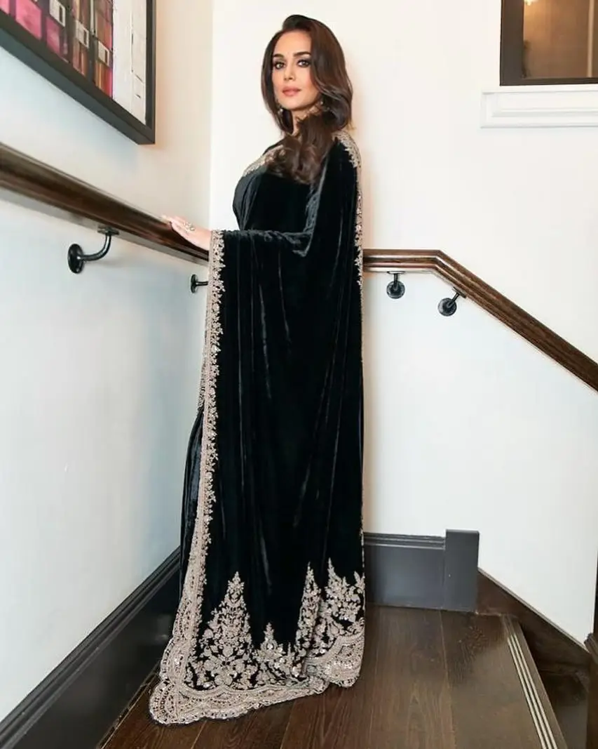 Preity Zinta Stills In Black Designer Saree